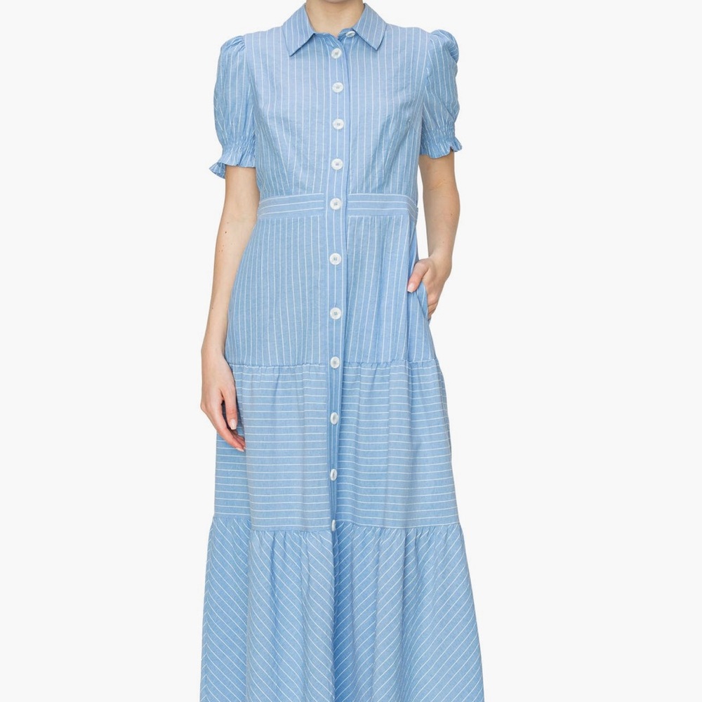 Mellóday Blue Striped Button-Down Dress